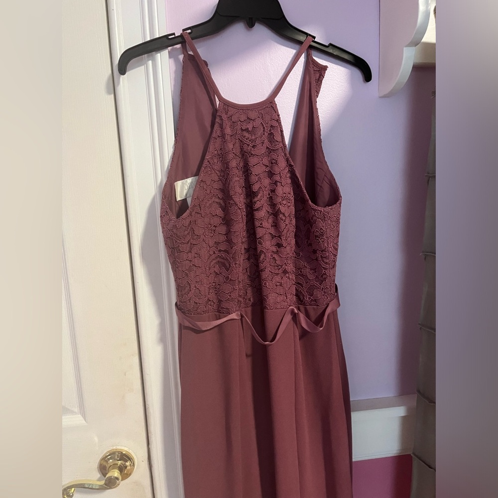 Magenta laced thin strapped prom dress